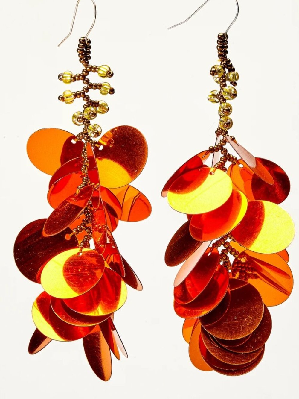 Lightweight Sequin Earrings. Huge Oversized Orange Statement Jewelry - Picture 2 of 4